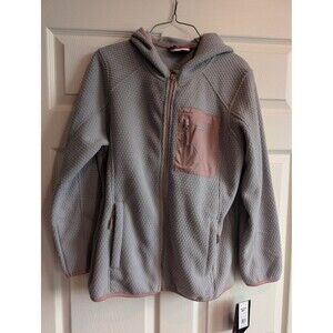 Reebok Womens Lightweight Hooded Fleece Jacket - Medium - Gray and Pink